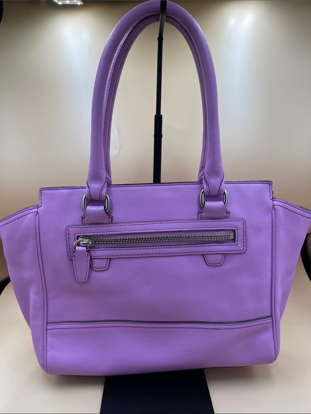 Coach Purple Leather Tote with Tassel Charm - Picture 2 of 9